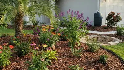 Organic landscape beds with natural mulch and native plants by Chop Chop Landscaping in Sarasota, FL
