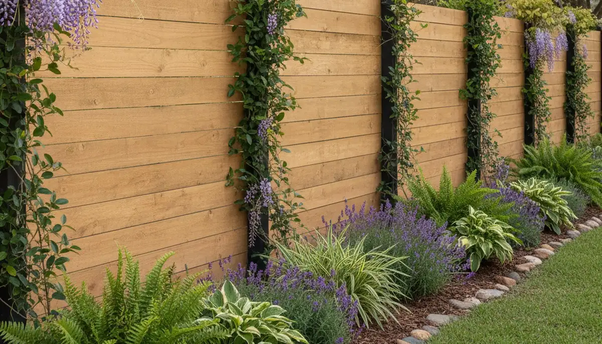 Fence with integrated landscape plantings by Chop Chop Landscaping in Sarasota, FL for privacy and curb appeal