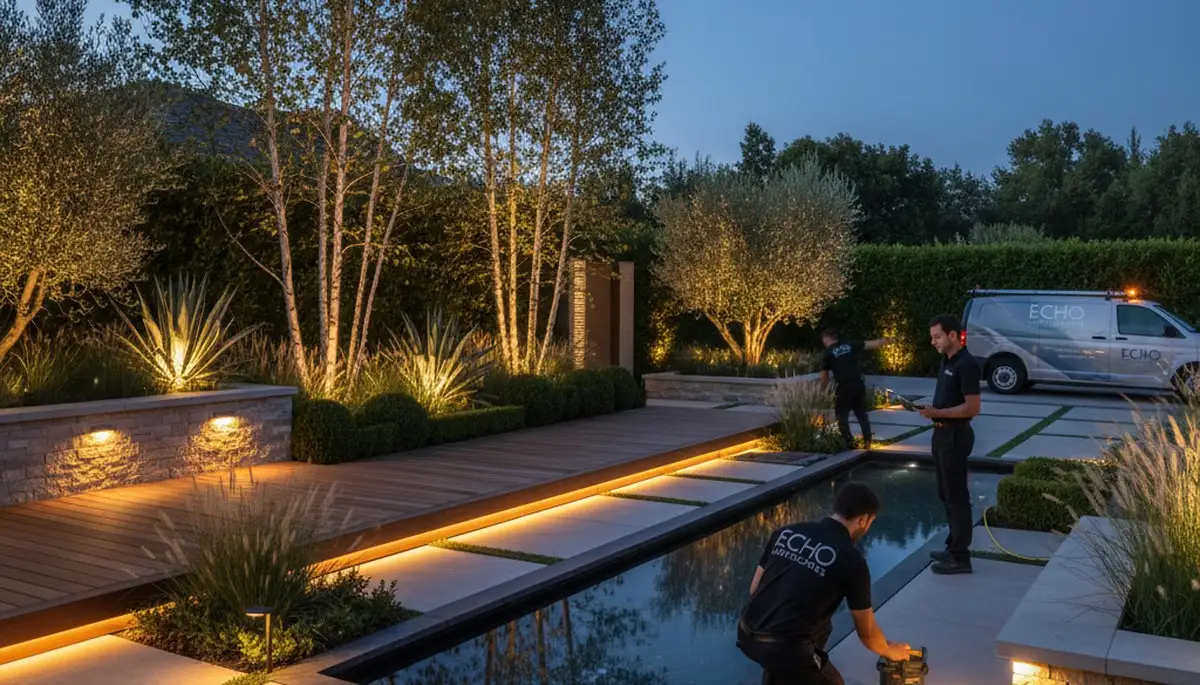 Landscape lighting in Sarasota, FL illuminating pathways and gardens for outdoor elegance