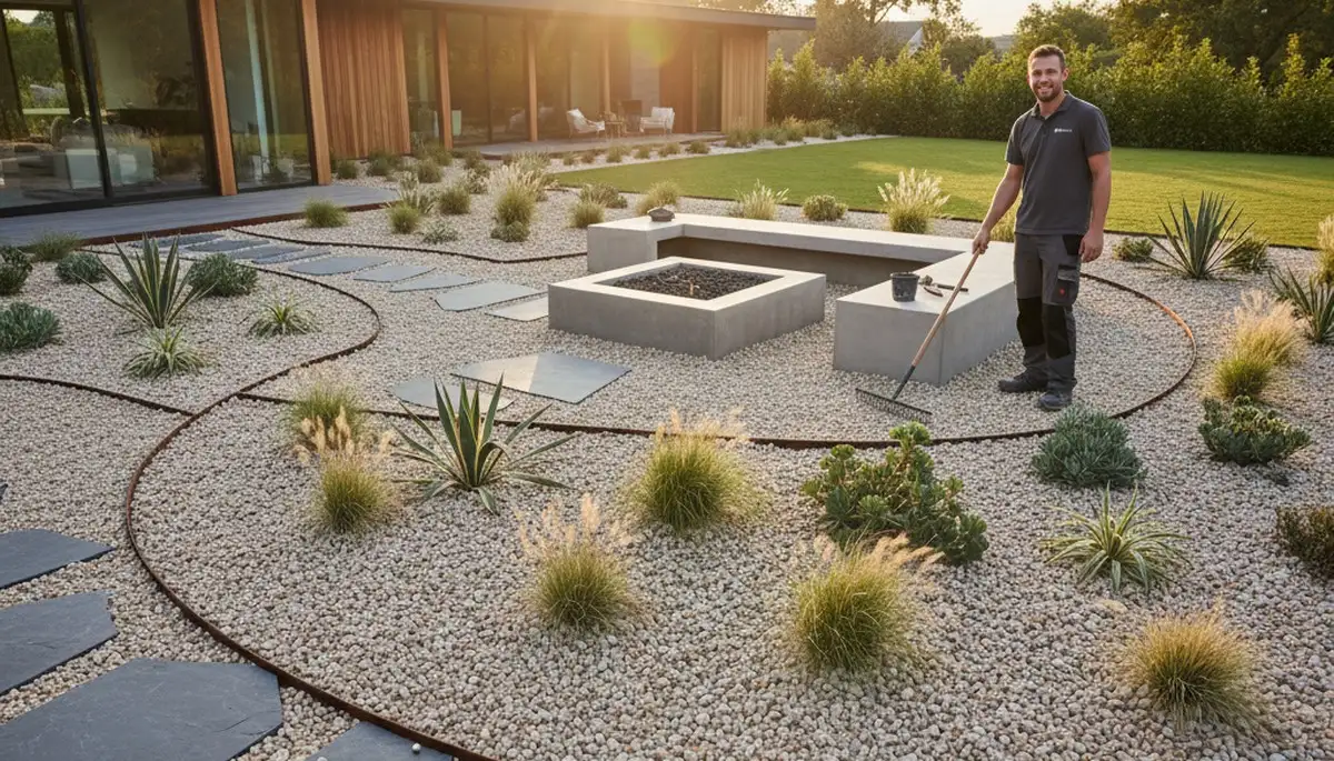 Pea gravel installation for coastal landscaping in Sarasota, FL, creating a clean, durable pathway