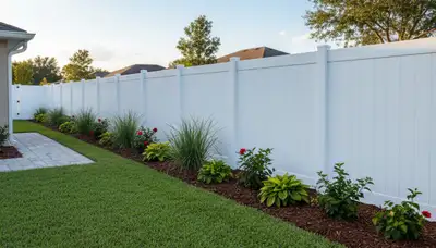 White wooden privacy fence installation by Sarasota FL landscapers showcasing quality craftsmanship