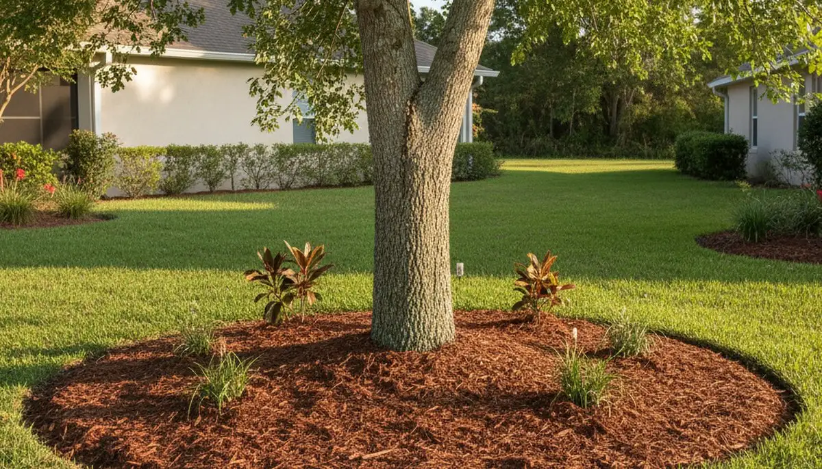 Professional circular mulch ring around tree base by Chop Chop Landscaping in Sarasota, FL