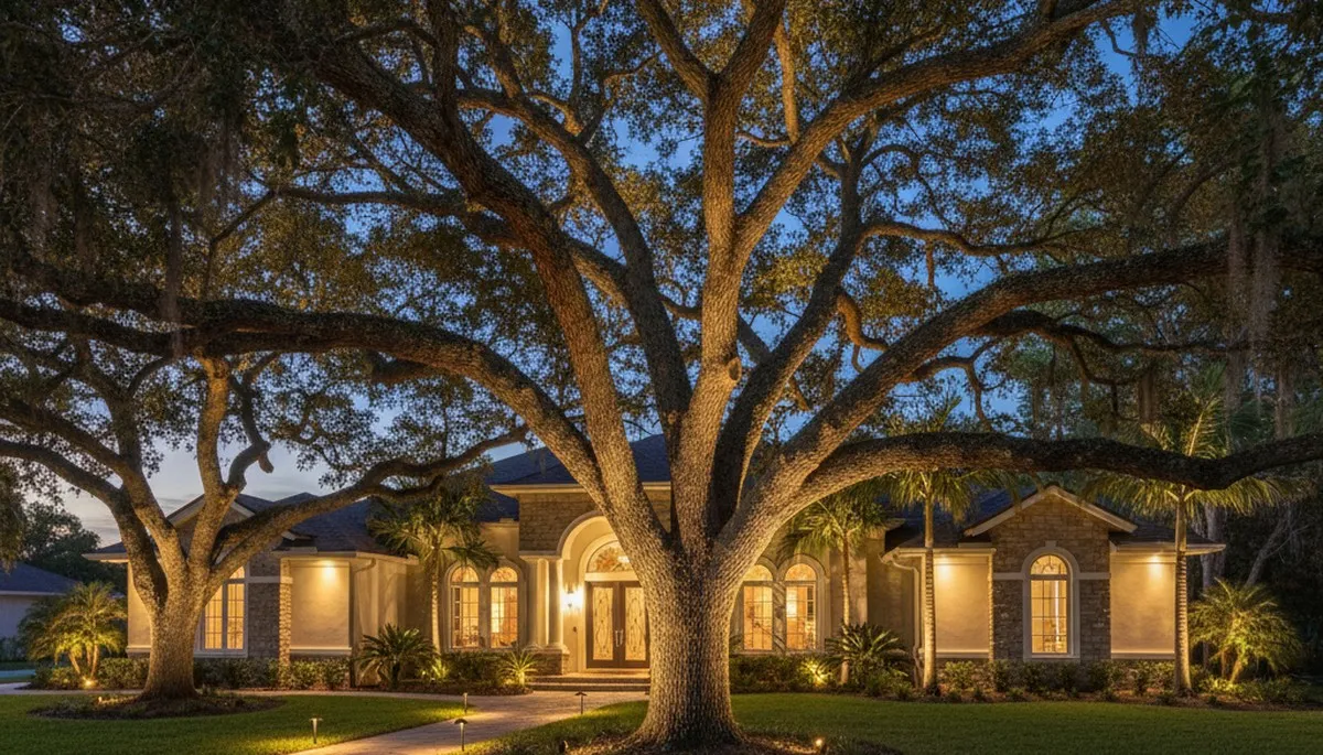 Tree uplighting landscape lighting design in Sarasota, FL by Chop Chop Landscaping